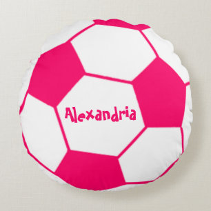 Pink Soccer Ball Round Cushion