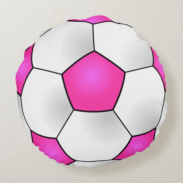 Pink Soccer Ball Round Pillow (Back)