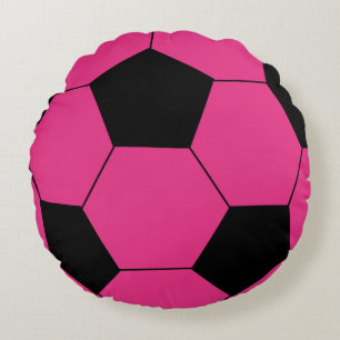 Pink Soccer Ball Round Throw Pillow