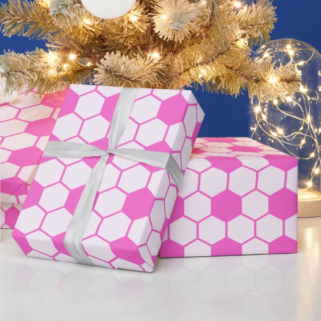 Pink Soccer Balls Black and White Custom Wrapping Paper (Holidays)