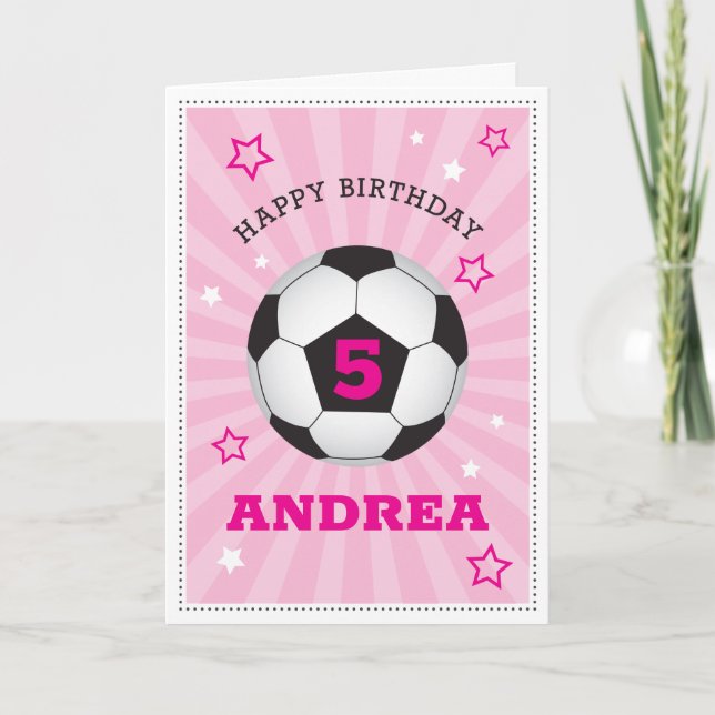 Pink Soccer Birthday Card Personalised (Front)