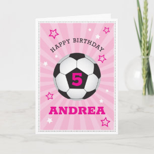 Pink Soccer Birthday Card Personalised