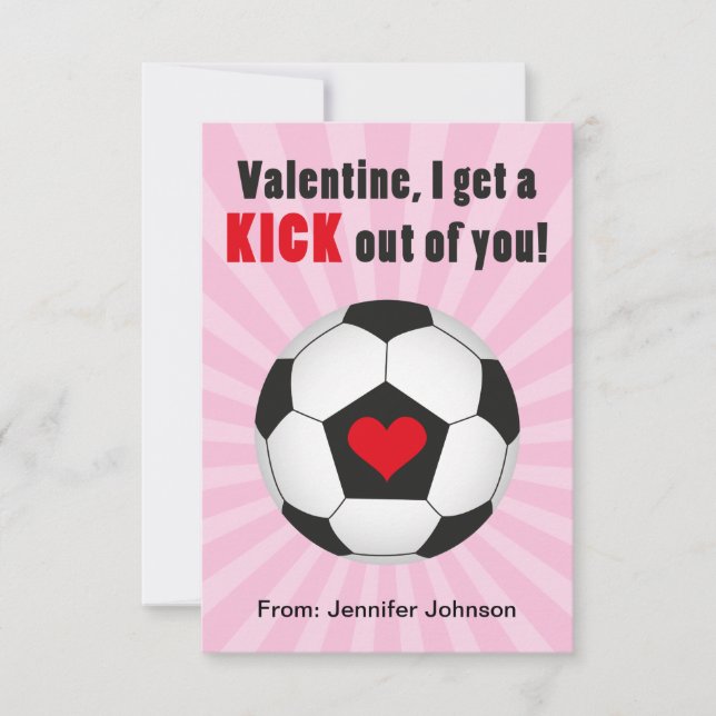 Pink Soccer Classroom Valentine Cards for Kids (Front)