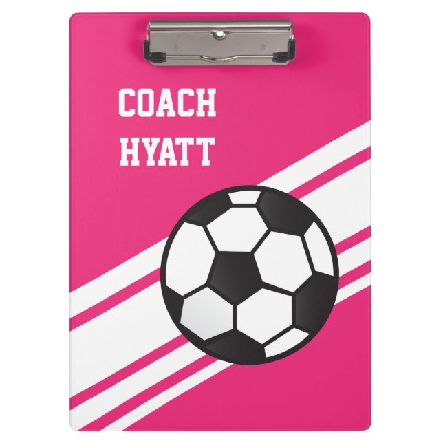 Pink Soccer Coach Personalised Clipboard (Front)