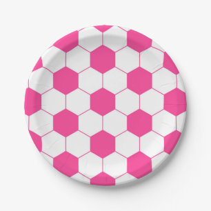 Pink Soccer Football Ball Pattern Paper Plate