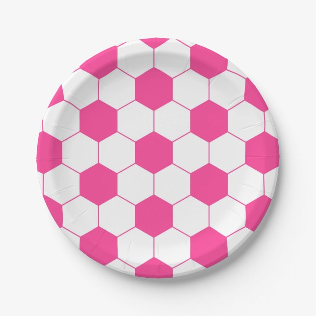 Pink Soccer Football Ball Pattern Paper Plate (Front)