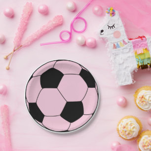Pink Soccer Football Paper Plate