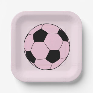Pink Soccer Football Paper Plate