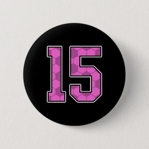 Pink Soccer Pattern Number 15 Jersey Player Unifor 6 Cm Round Badge