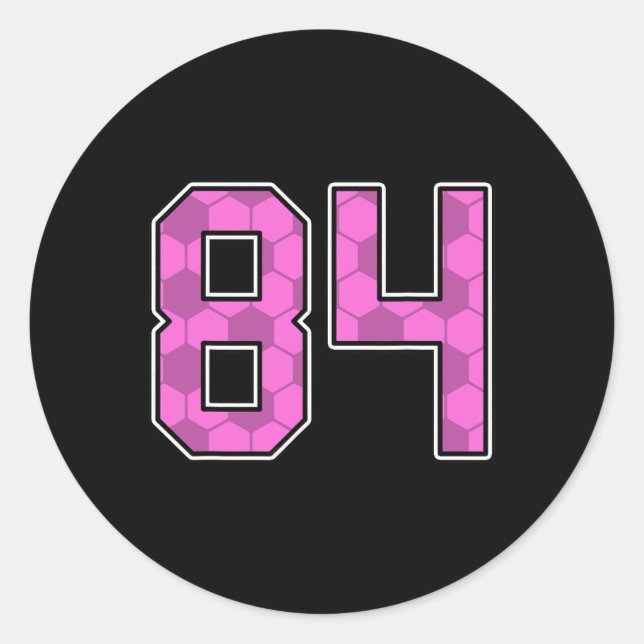 Pink Soccer Pattern Number 84 Jersey Player Unifor Classic Round Sticker (Front)