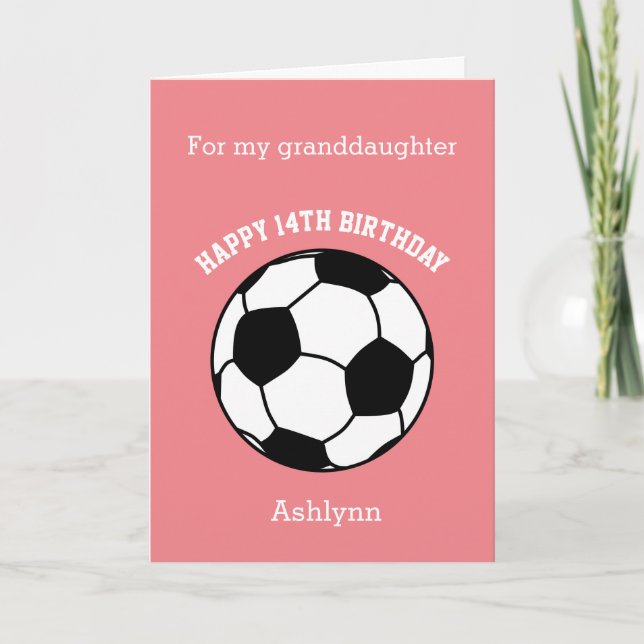 Pink Soccer Sport 14th Birthday Card (Front)