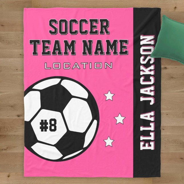 Pink Soccer Team Name and Player Fleece Blanket (Creator Uploaded)