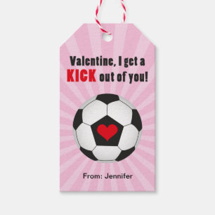 Pink Soccer Valentine Gift Tag for Kids