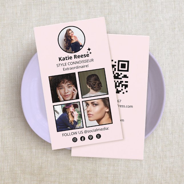 Pink Social Media Photo Grid Business Card (Creator Uploaded)