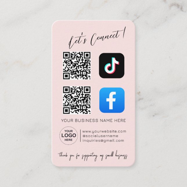 Pink Social Media QR Code Business Card (Front)