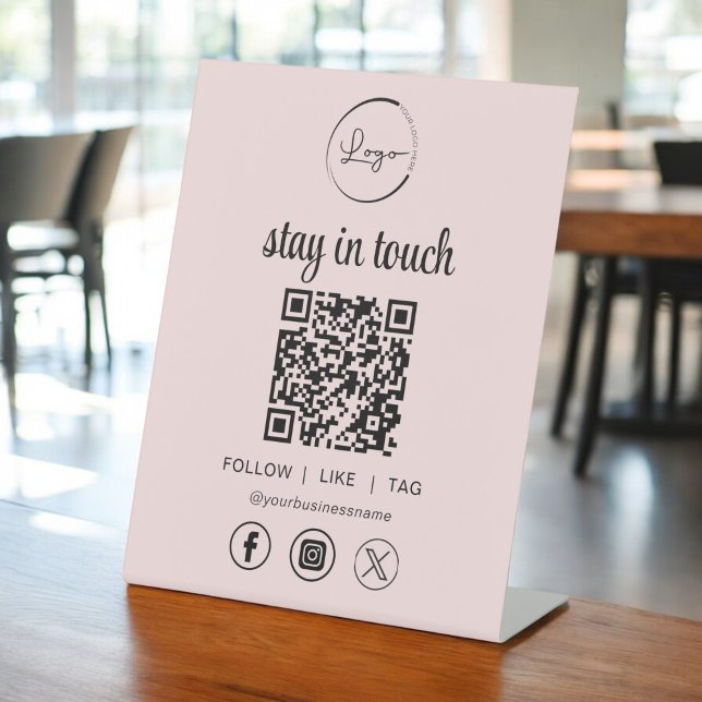 Pink Social Media QR Code Business Logo Pedestal Sign (Creator Uploaded)