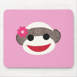 Pink Sock Monkey Flower Girl Mouse Mat