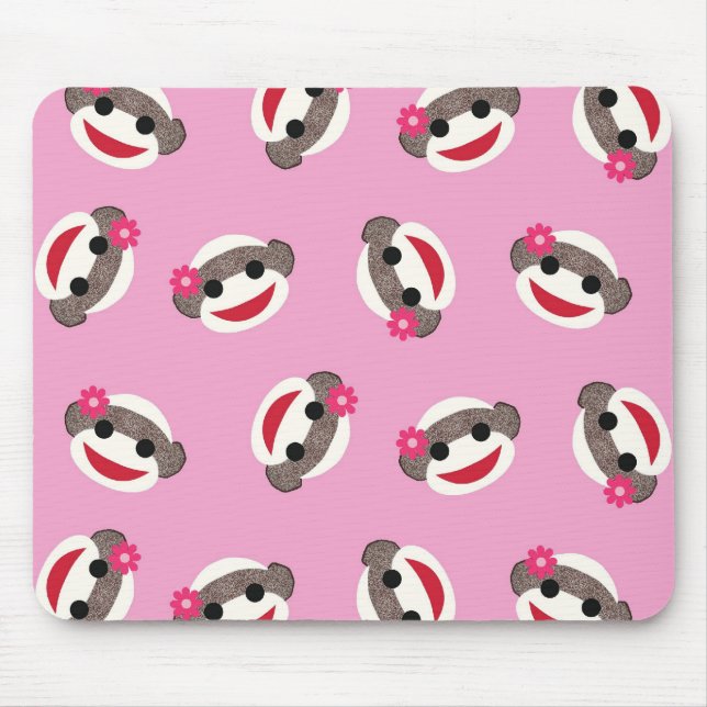 Pink Sock Monkey Flower Girl Mouse Mat (Front)