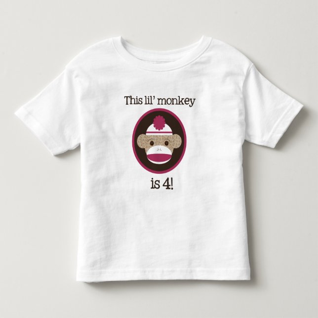 Pink Sock Monkey: Fourth Birthday Tee (Front)