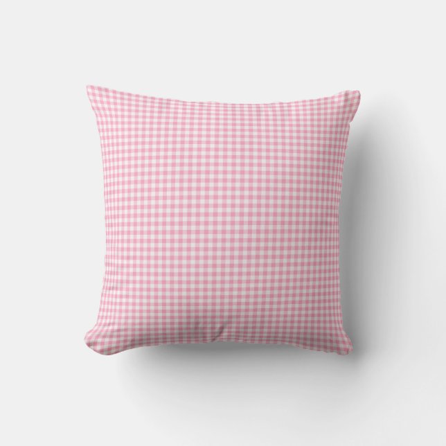 Pink Soda Gingham Check Pattern Throw Pillow (Front)