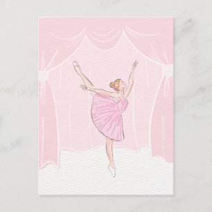 Pink soft ballerina ballet postcard