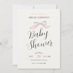 Pink soft bow baby shower invitation