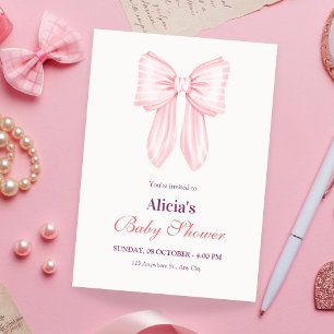 Pink soft bow ribbon baby shower invitation