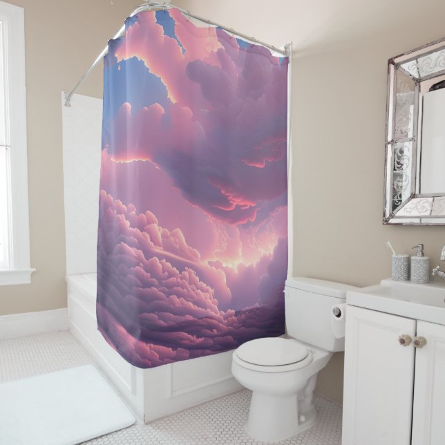 Pink Soft Clouds Shower Curtain (In Situ)