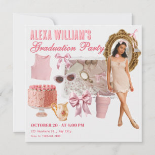 Pink soft fashion collage photo graduation party invitation