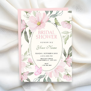 Pink soft floral butterfly bridal shower invitation