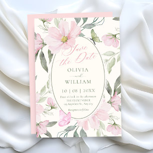 Pink soft floral butterfly wedding save the date