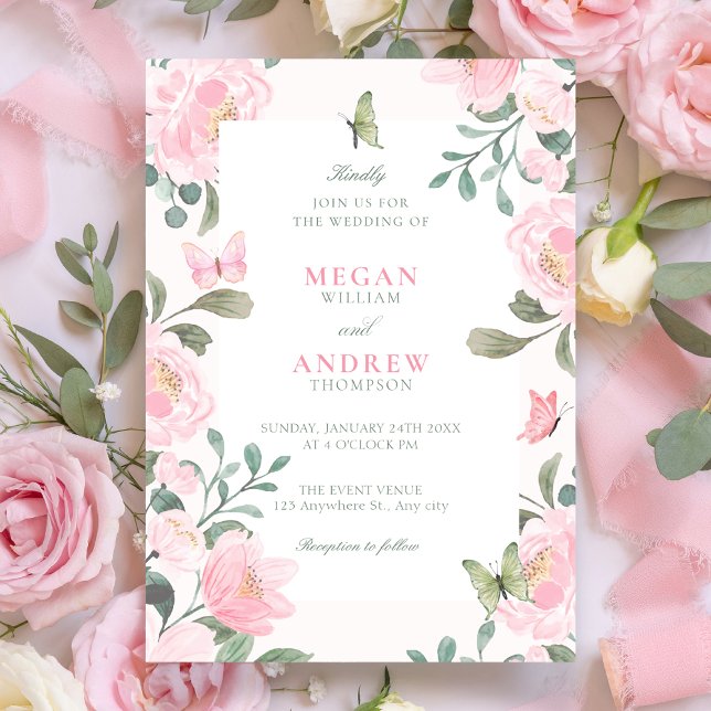 Pink soft floral wedding  invitation (Creator Uploaded)