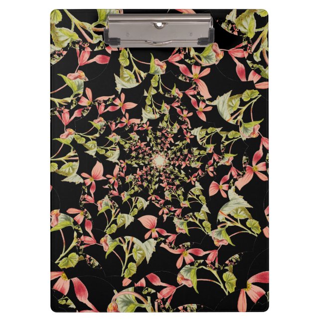 Pink Soft green black Begonia fractal art Clipboard (Front)