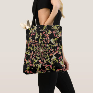 Pink Soft green black Begonia fractal art Tote Bag