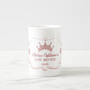Pink soft princess glitter sparkle baby shower bone china mug