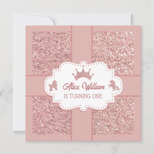 Pink soft princess glitter sparkle birthday invitation (Front)