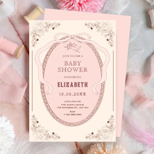 Pink soft vintage classic romantic baby shower invitation