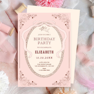 Pink soft vintage classic romantic birthday invitation