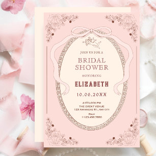 Pink soft vintage classic romantic bridal shower invitation
