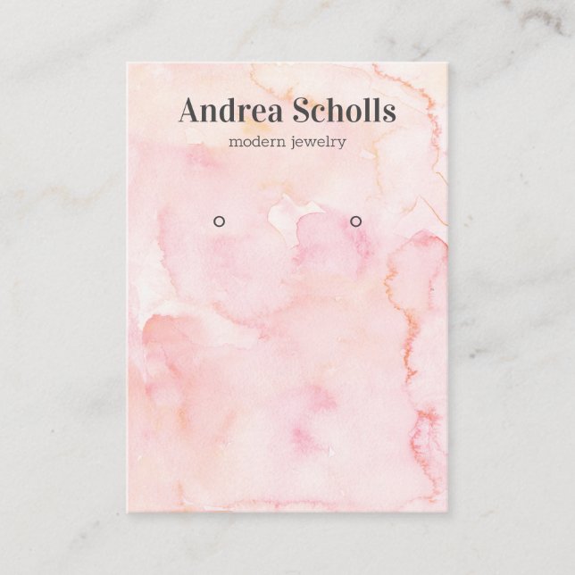 Pink Soft Watercolor Bold Jewellery  Earring Displ Business Card (Front)