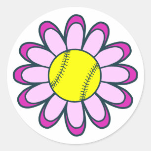 Pink Softball Girl Classic Round Sticker