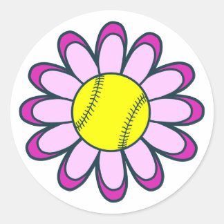 Pink Softball Girl Classic Round Sticker