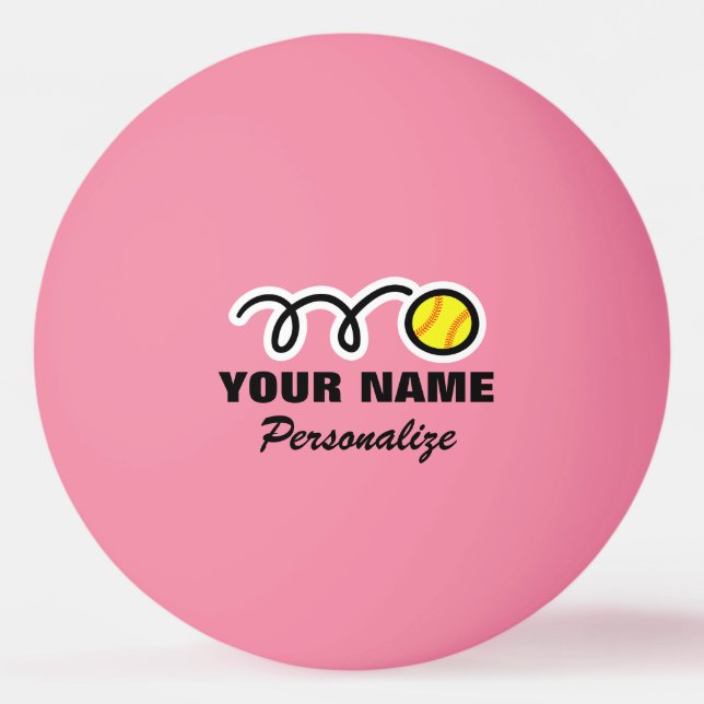 Pink softball logo ping pong ball for table tennis (Front)