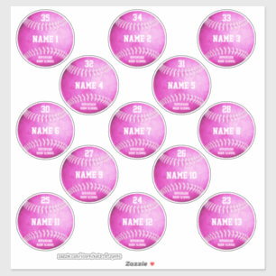 Pink softballs set of 13 custom players' names