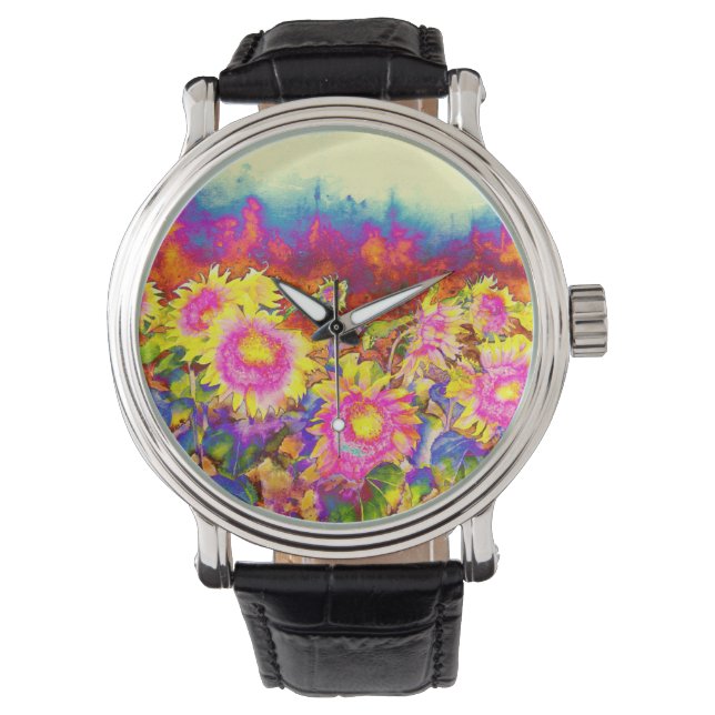Pink solar sunflower fields watch (Front)