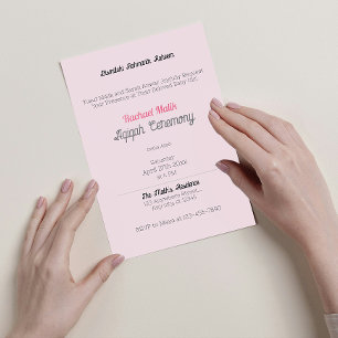 Pink Solid Colour, Baby Girl Aqiqah Baby Shower Invitation