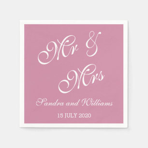 Pink Solid Colour Mr And Mrs Wedding Napkin