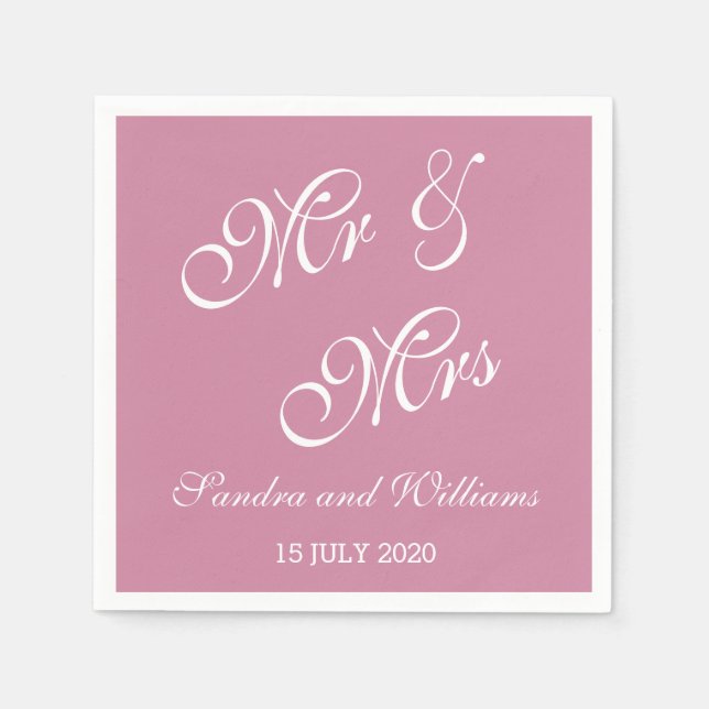 Pink Solid Colour Mr And Mrs Wedding Napkin (Front)