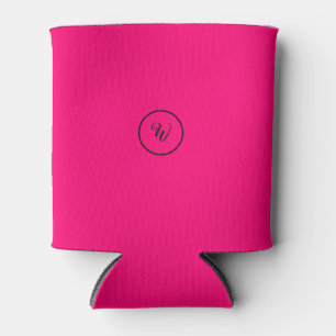 Pink solid colour neon monogram modern trendy  can cooler