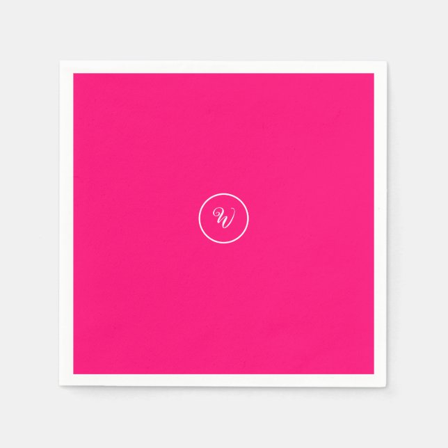 Pink solid colour neon monogram modern trendy  napkin (Front)